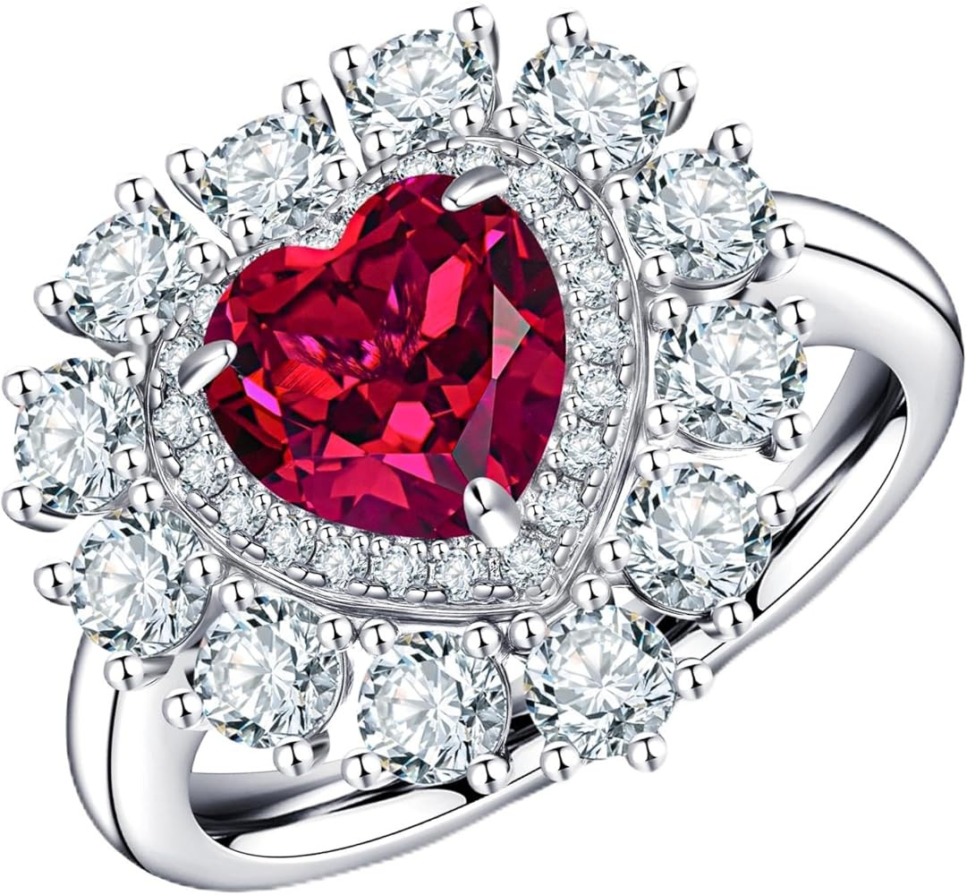 Heart-Shaped Lab-Grown Ruby Ring for Women, D-Color Moissanite Double Halo, 925 Sterling Silver w... | Amazon (US)