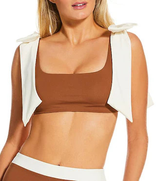 Gibson & Latimer Cannes 4-Way Stretch Color Block Bow Strap Square Neck Bralette Swim Top & Stret... | Dillard's