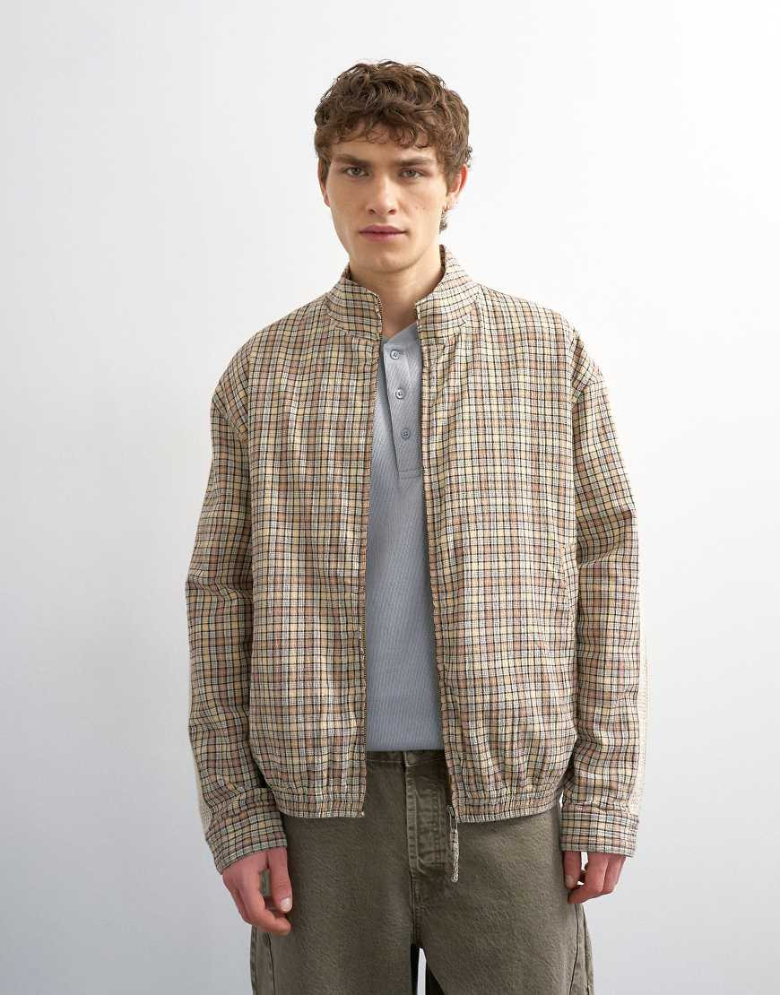 Topman textured check Harrington in brown | ASOS (Global)