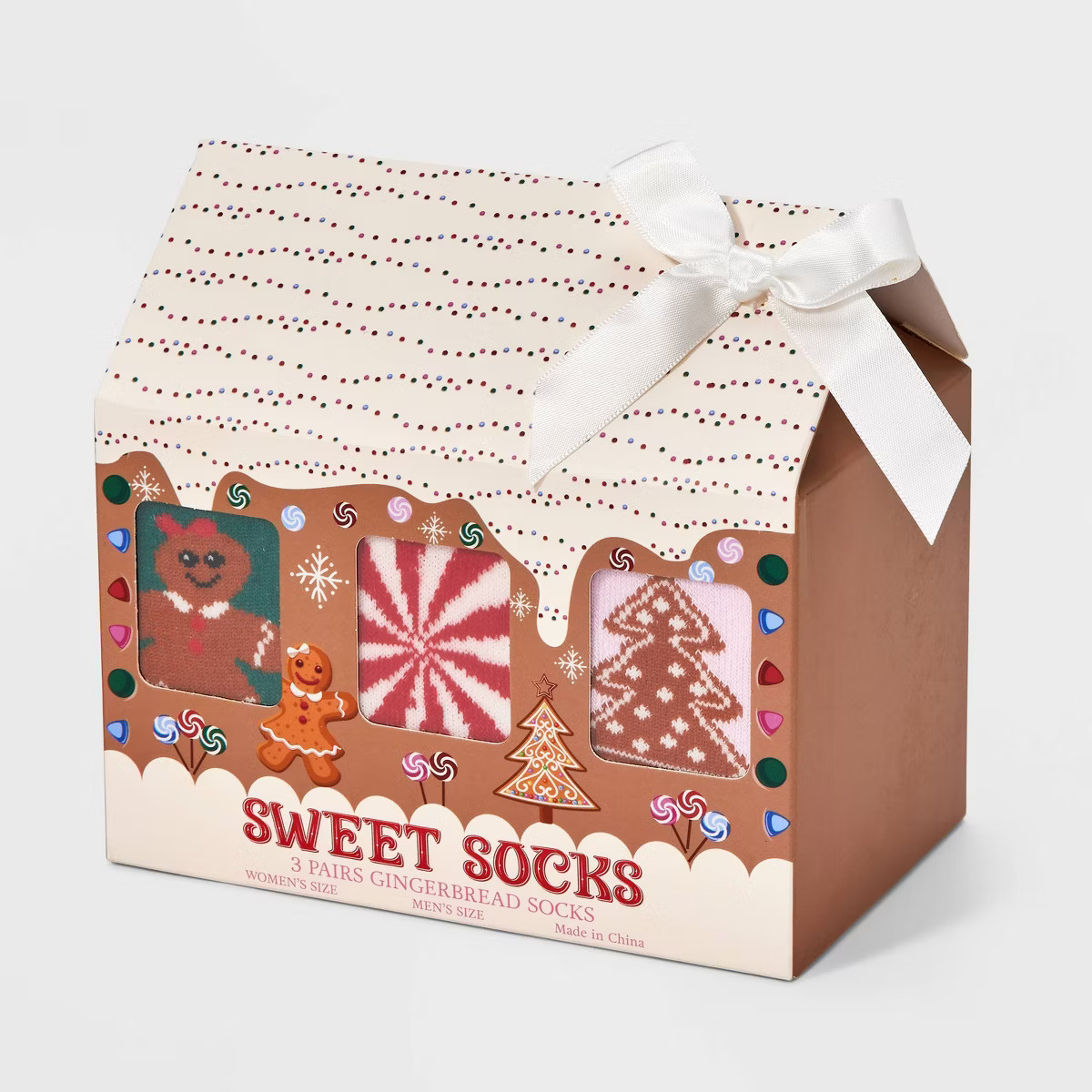 Adult Gingerbread House 3pk Crew Socks - Green/Red/Pink One Size Fits Most | Target