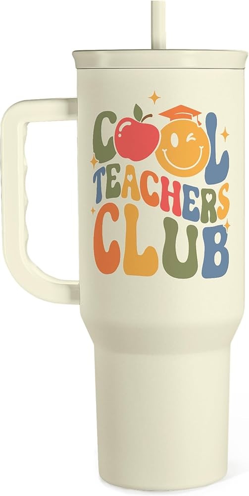 Cool Teacher Club Tumbler 40oz, Stainless Steel Insulated Coffee Travel Cup with Handle, Teacher ... | Amazon (US)