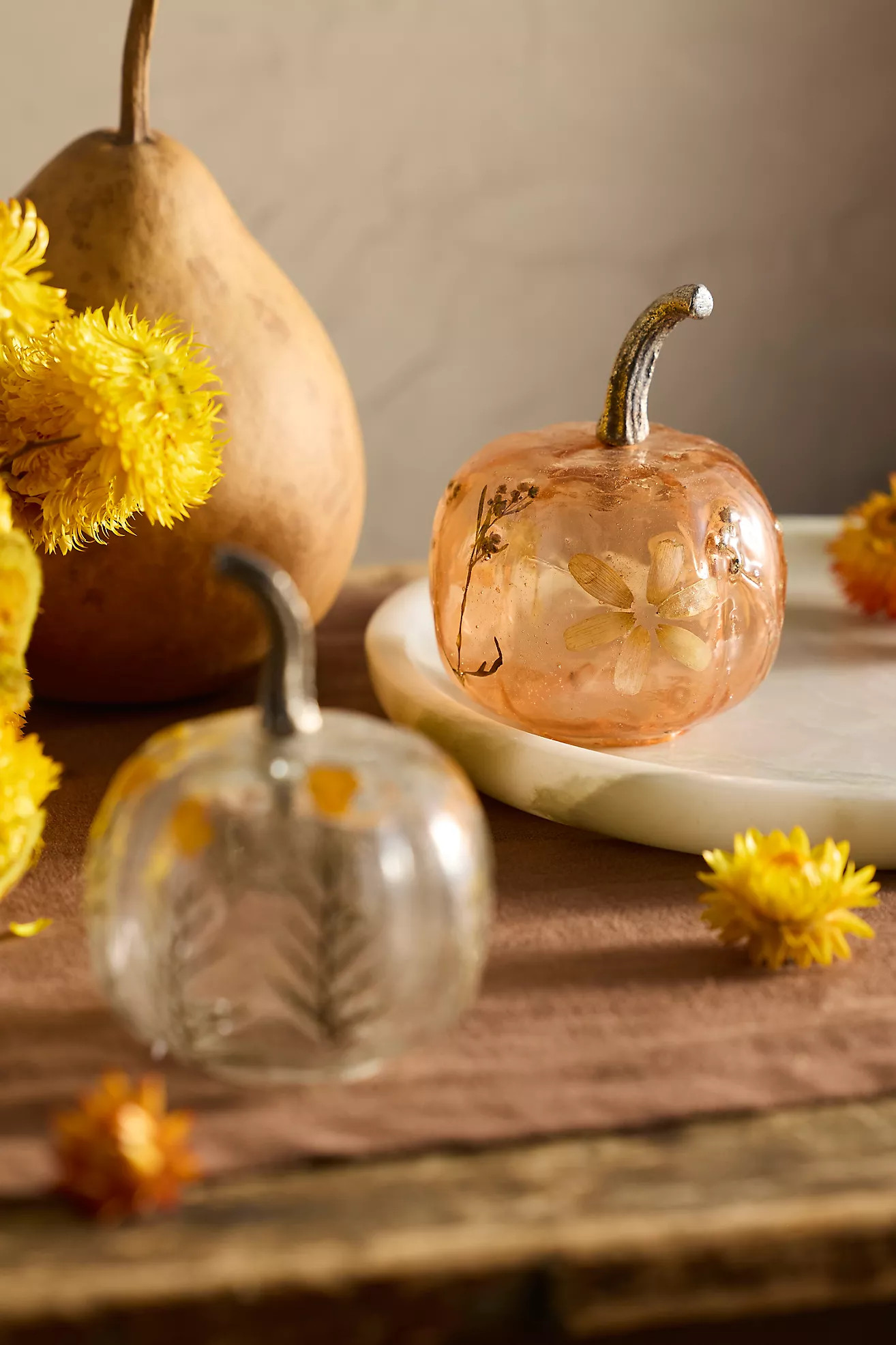 Pressed Floral Glass Pumpkins, Set of 2 Small | Anthropologie (US)