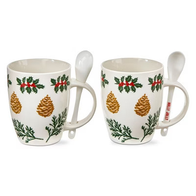 tagltd Pine Cone Sprig Mug with Spoon - 12oz Bone China Drinkware for Christmas, Dishwasher Safe, Multicolor, For Hot Beverages Tea Coco Coffee | Target