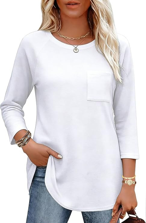 SimpleFun 3/4 Length Sleeve Womens Tops Crewneck Loose Casual Long Tunics to Wear with Leggings | Amazon (US)