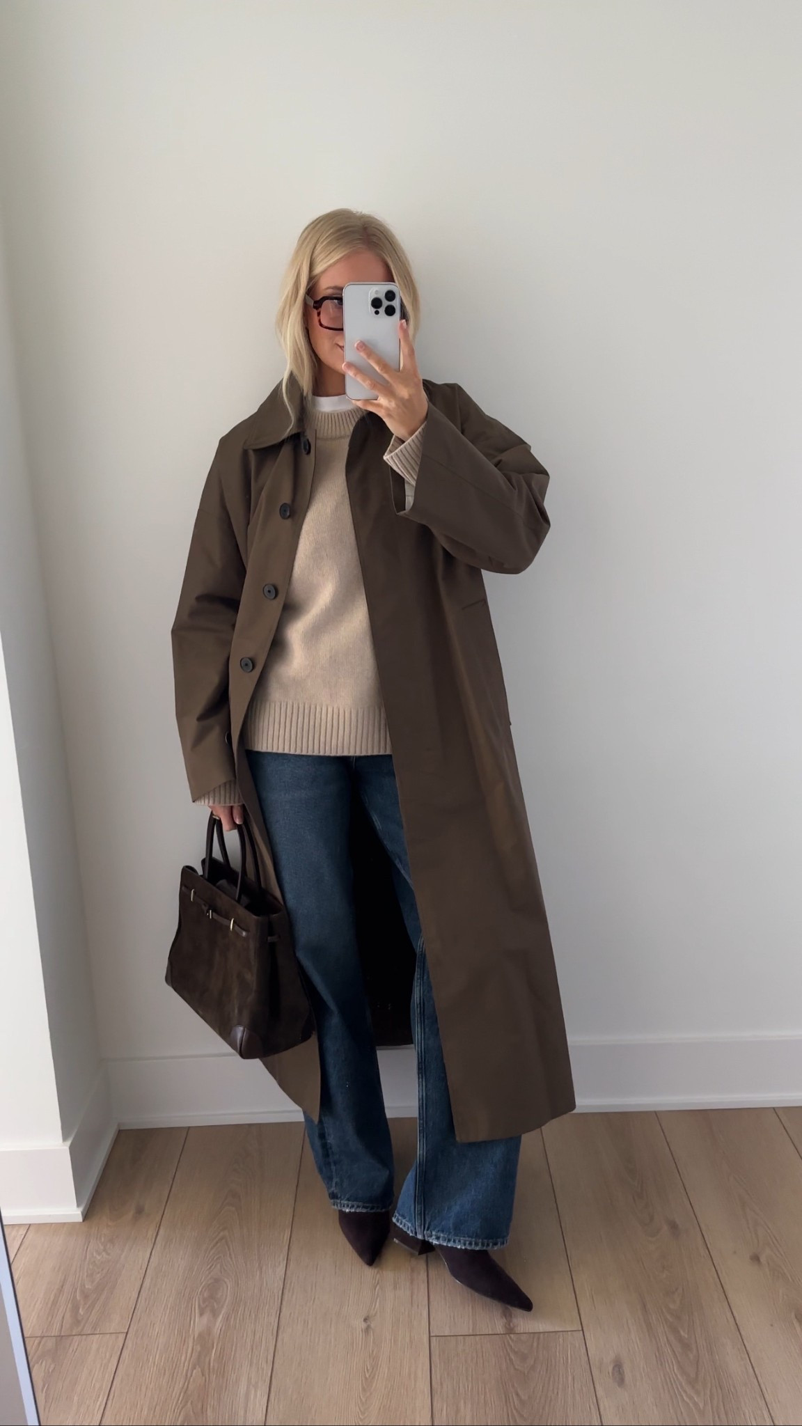 Wearing a small in coat, small in sweater (wheat), medium tee, 27 in jeans, shoes are tts, linking similar glasses! Use code: KATHLEEN20 for discount in earrings. #kathleenpost

Fall outfit, fall jacket, trench coat, fall transition, sweater outfit, suede tote, thanksgiving outfit

#LTKStyleTip #LTKSeasonal