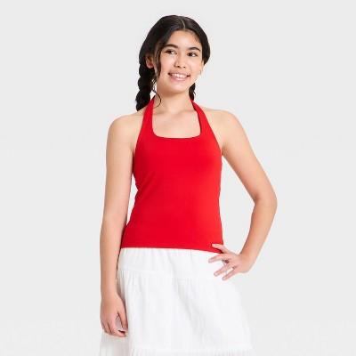 Girls' Super-Soft Halter Tank Top - art class™ Red XL | Target