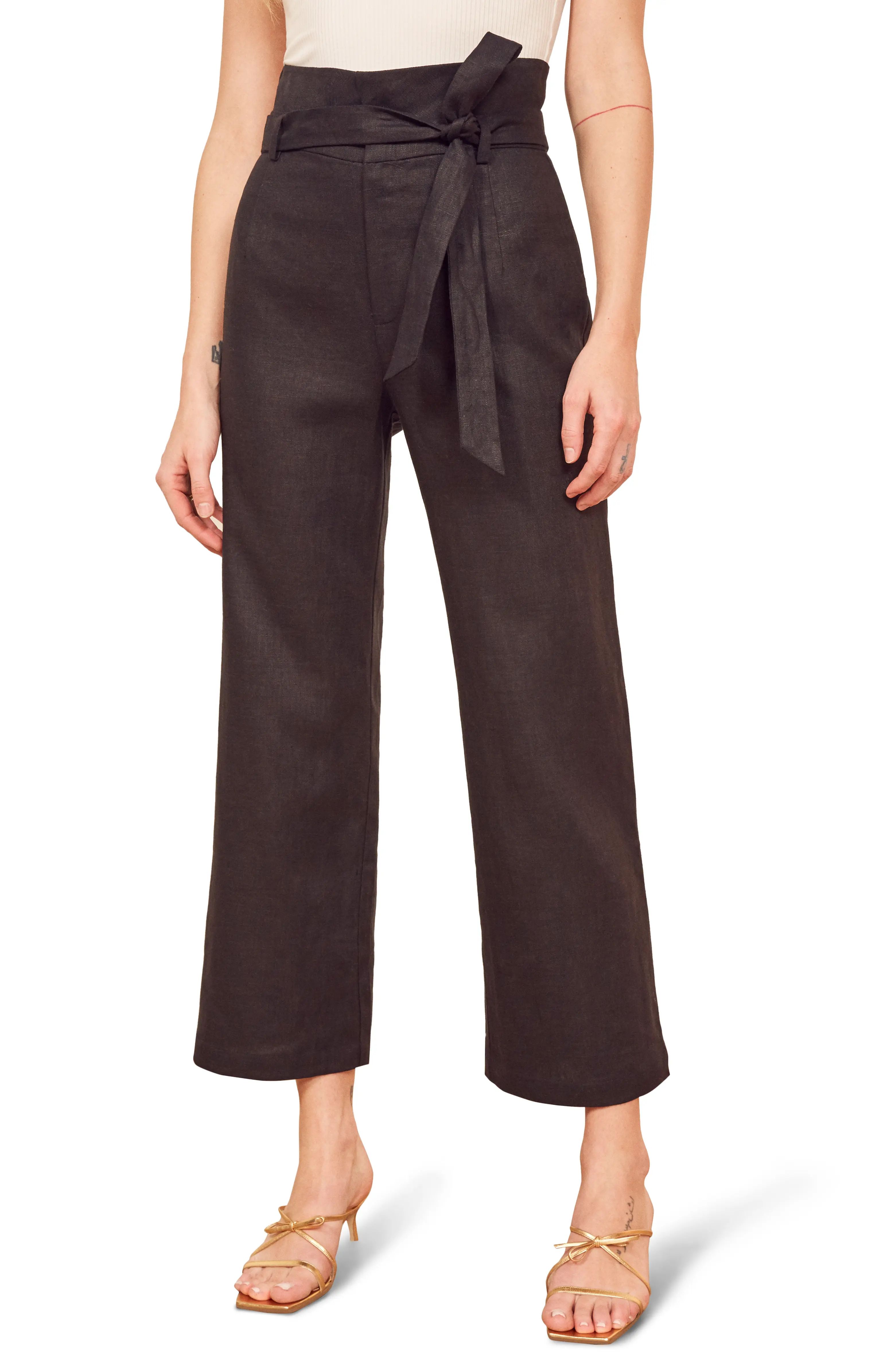 Jackie Belted High Waist Crop Linen Pants | Nordstrom