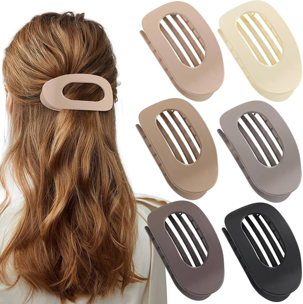 6 PCS Hair Clips, French Design Flat Hair Claws, Secure Hold Inner Teeth Hair Claw Clips, Strong ... | Amazon (US)