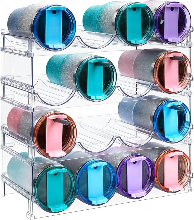 Water Bottle Organizer for Cabinet, Stackable Water Bottle Storage Rack, 4 Tier Water Bottle Hold... | Amazon (US)