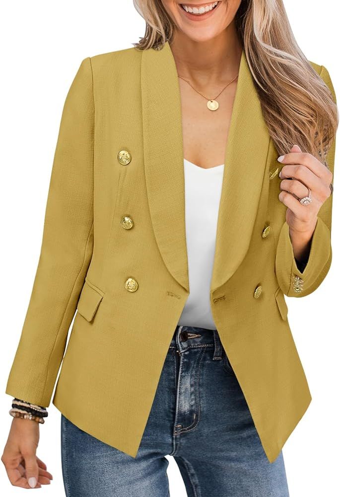 CRAZY GRID Womens Casual Blazer Jacket Gold Button Long Sleeve Work 0ffice Blazer Lapel Open Fron... | Amazon (US)