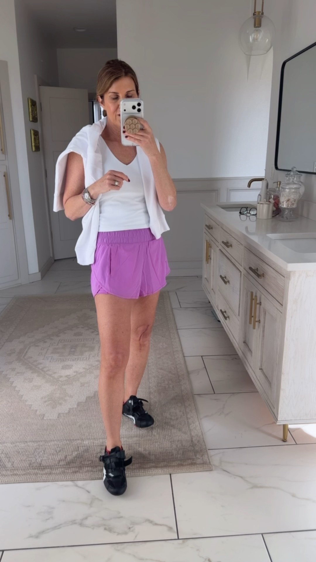 Wearing a small short (consider sizing up. I am ordering in another color and sizing up to a medium. Medium sports bra and a medium sweatshirt 

#LTKActive