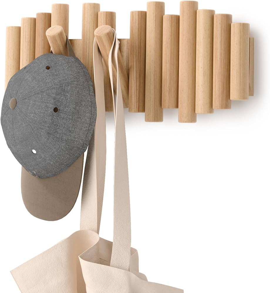 Umbra Picket 5 Hooks, Wall-Mounted Rail, Doubles as Art, Beveled Pine Wood Dowels, Natural Finish | Amazon (US)