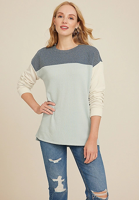 Wavy Ribbed Colorblock Tunic | Maurices