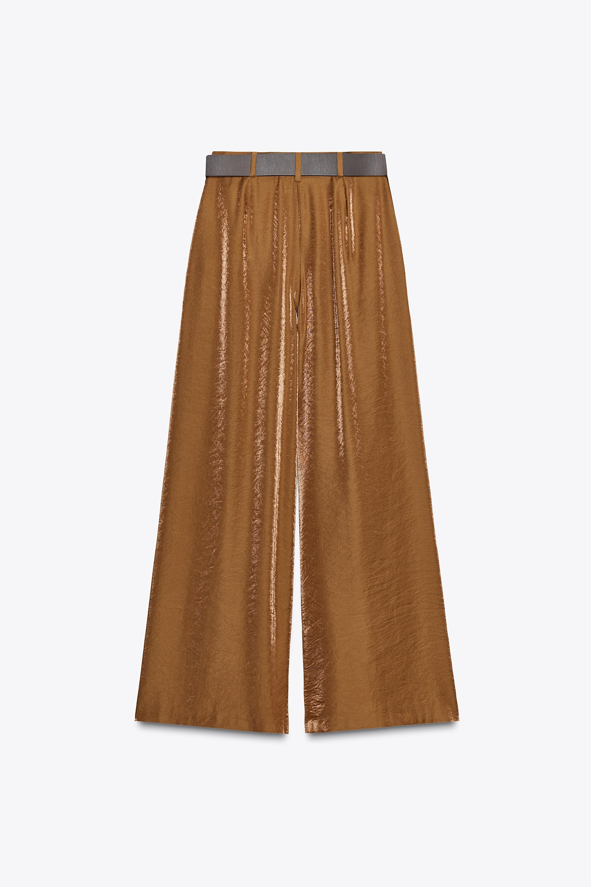 WIDE SATIN TROUSERS WITH BELT | Zara UK