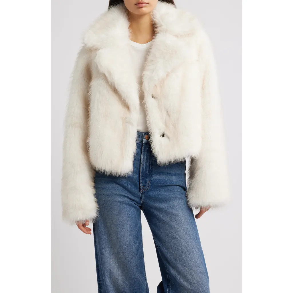 Thread & Supply Short Faux Fur Coat in Cream Sand at Nordstrom, Size Large | Nordstrom