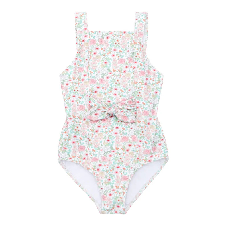 girls emerald floral tie front one piece | minnow