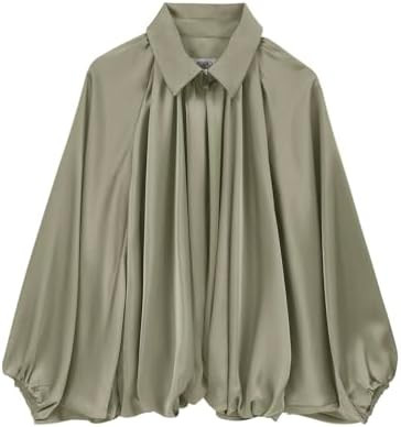 Womens Satin Puffed Bomber Jacket Oversized Batwing Sleeve Lapel Collar Pleated Zip Up Outerwear ... | Amazon (US)