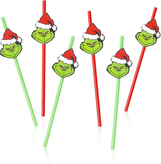 Whaline 50Pcs Christmas Paper Straws Red Green Disposable Paper Straws Merry Christmas Drinking S... | Amazon (US)