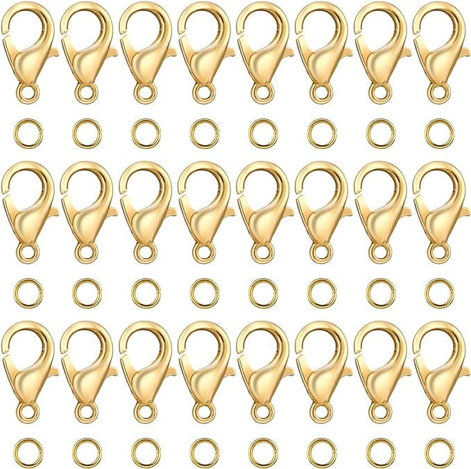 300PCS Lobster Claw Clasps with Open Jump Rings 12mm Metal Lobster Clasps for DIY Craft Bracelet ... | Amazon (US)