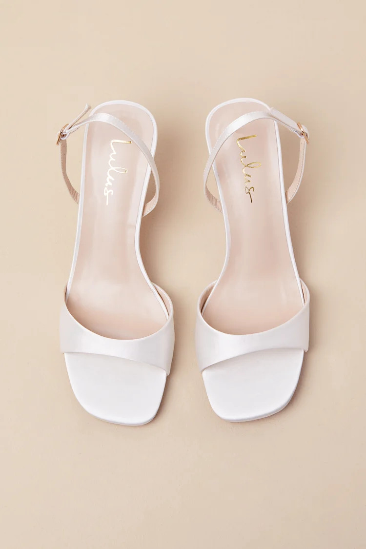 Soline White Satin Slingback Low Heel Sandals | Lulus
