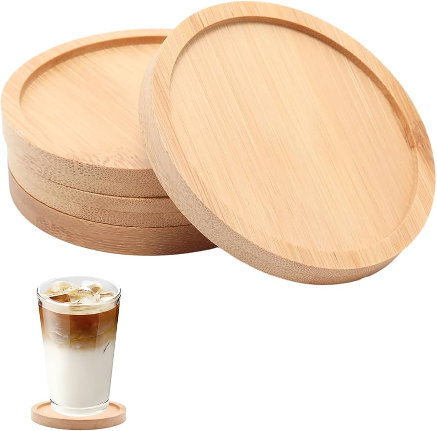 4 PSC Round Bamboo Coasters for Crafts, 3.54 Inch Drink Coasters for Coffee Table, Drinking Cup C... | Amazon (US)
