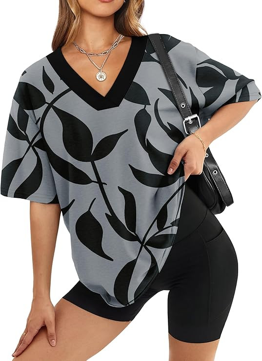 WIHOLL Oversized Tshirts for Women 2026 Summer Tops Short Sleeve V Neck Shirts Basic Tee | Amazon (US)