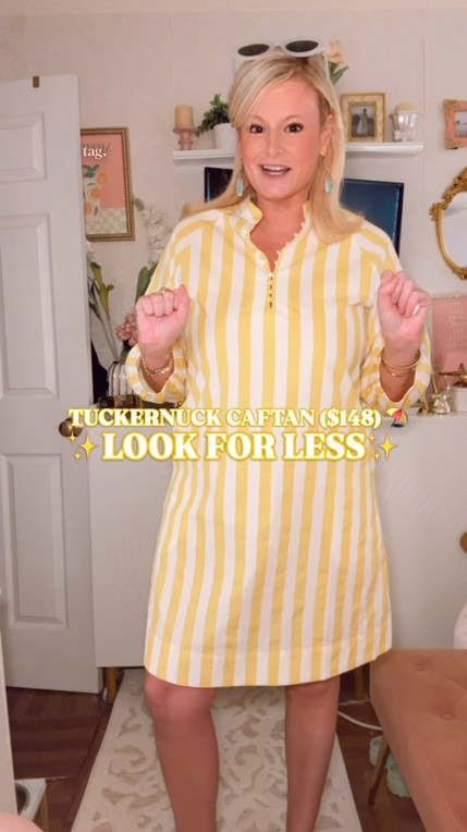 Tuckernuck Maryse Caftan look for less, Amazon caftan dress, cabana stripe dress

This Amazon caftan is giving the $148 Tuckernuck Maryse Caftan look for way less, and it now comes in yellow cabana stripe and light blue cabana stripe.

The reviews are good for a reason. It has that crisp resort-ready shift silhouette, mandarin collar, henley button detail, easy relaxed fit, and polished cabana stripe look that feels very Tuckernuck catalog without the Tuckernuck price tag.

I’m in a medium and it fits true to size with a relaxed, comfortable fit. The length is easy, the shape drapes nicely, and the stripe makes it look instantly chic. 

This is the dress for beach vacations, resort trips, spring break, summer travel, brunch, Easter, Memorial Day, Fourth of July, poolside lunches, marina dinners, beach-town shopping, lake weekends, cruises, and warm-weather weekends. 

Style it with raffia sandals, gold hoops, a wicker bag, tortoise sunglasses, a straw tote, or a raffia belt for that Palm Beach, coastal preppy, Tuckernuck-inspired summer look.

If you’re searching for Tuckernuck Maryse Caftan look for less, Tuckernuck caftan dupe, Tuckernuck inspired dress, Amazon caftan dress, yellow cabana stripe dress, blue cabana stripe dress, striped shift dress, resort dress, vacation dress women, summer dress women, beach vacation outfit, Palm Beach style dress, coastal preppy dress, Amazon resort wear, Amazon vacation dress, affordable resort dress, designer look for less, or Tuckernuck look for less, this is such a good find.

#LTKFindsUnder50 #AmazonFinds #AmazonFashion #TuckernuckStyle #LookForLess #ResortWear #VacationDress #SummerDress #PalmBeachStyle #CoastalStyle #PreppyStyle

#LTKSwim #LTKSeasonal #LTKTravel