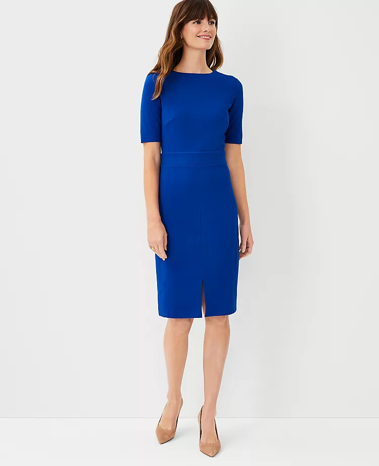 V-Back Short Sleeve Sheath Dress | Ann Taylor (US)