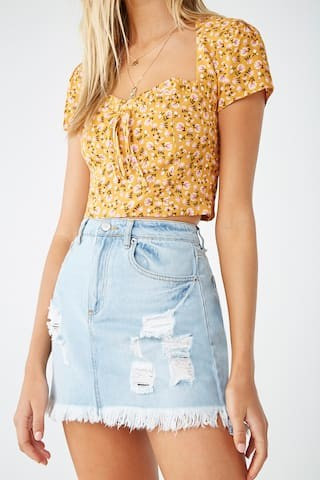 Distressed Denim Mini Skirt | Forever 21 (US)