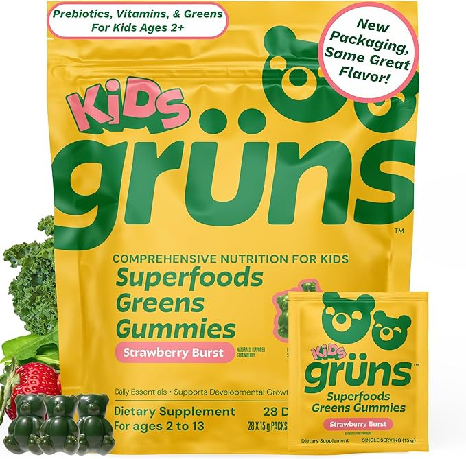 Gruns Multivitamin for Kids, Super Greens Gummies, Superfood Gummy Bears with 20+ Vitamins & Mine... | Amazon (US)