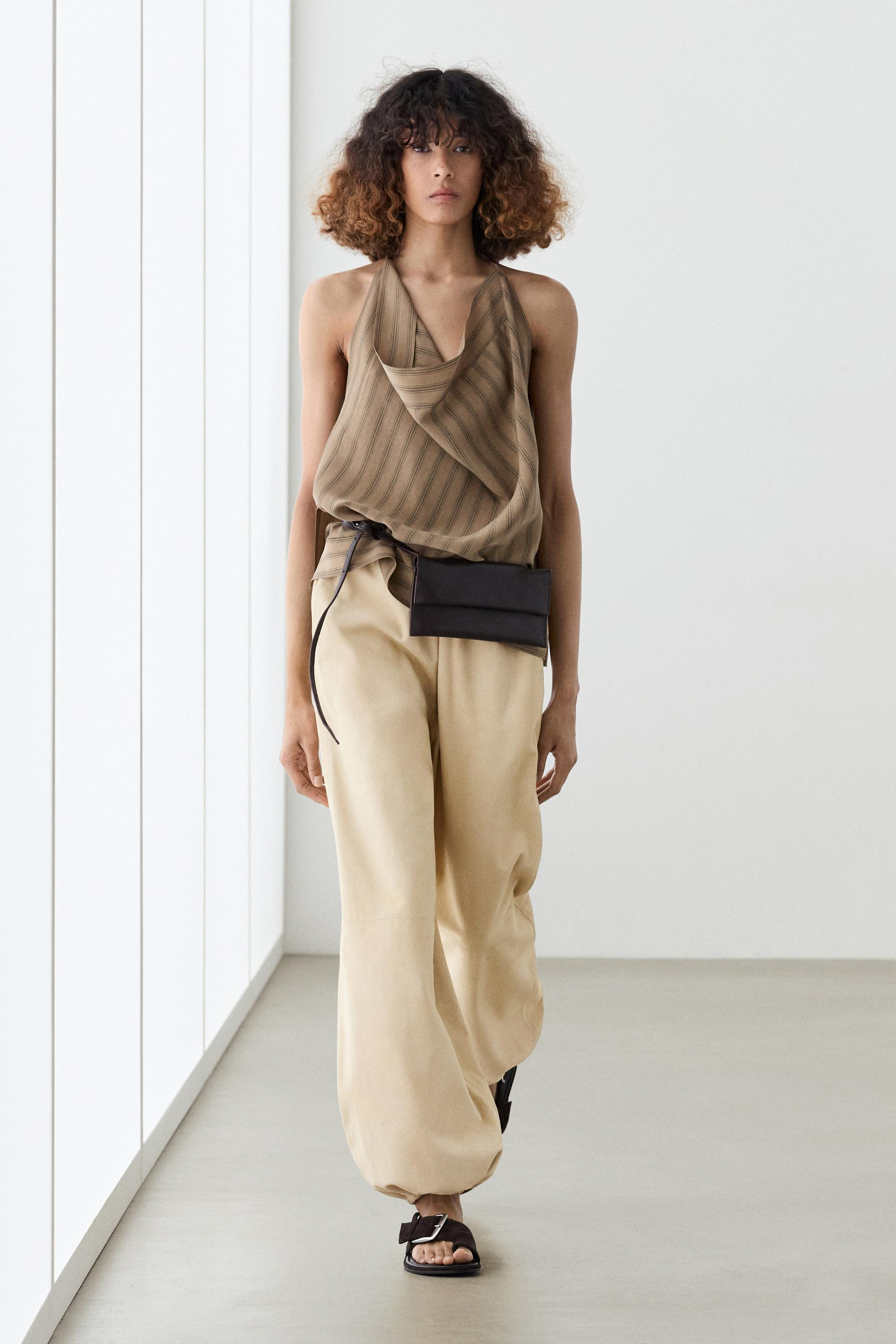 Striped top with cowl neckline · Taupe Grey · Shirts | Massimo Dutti | Massimo Dutti UK