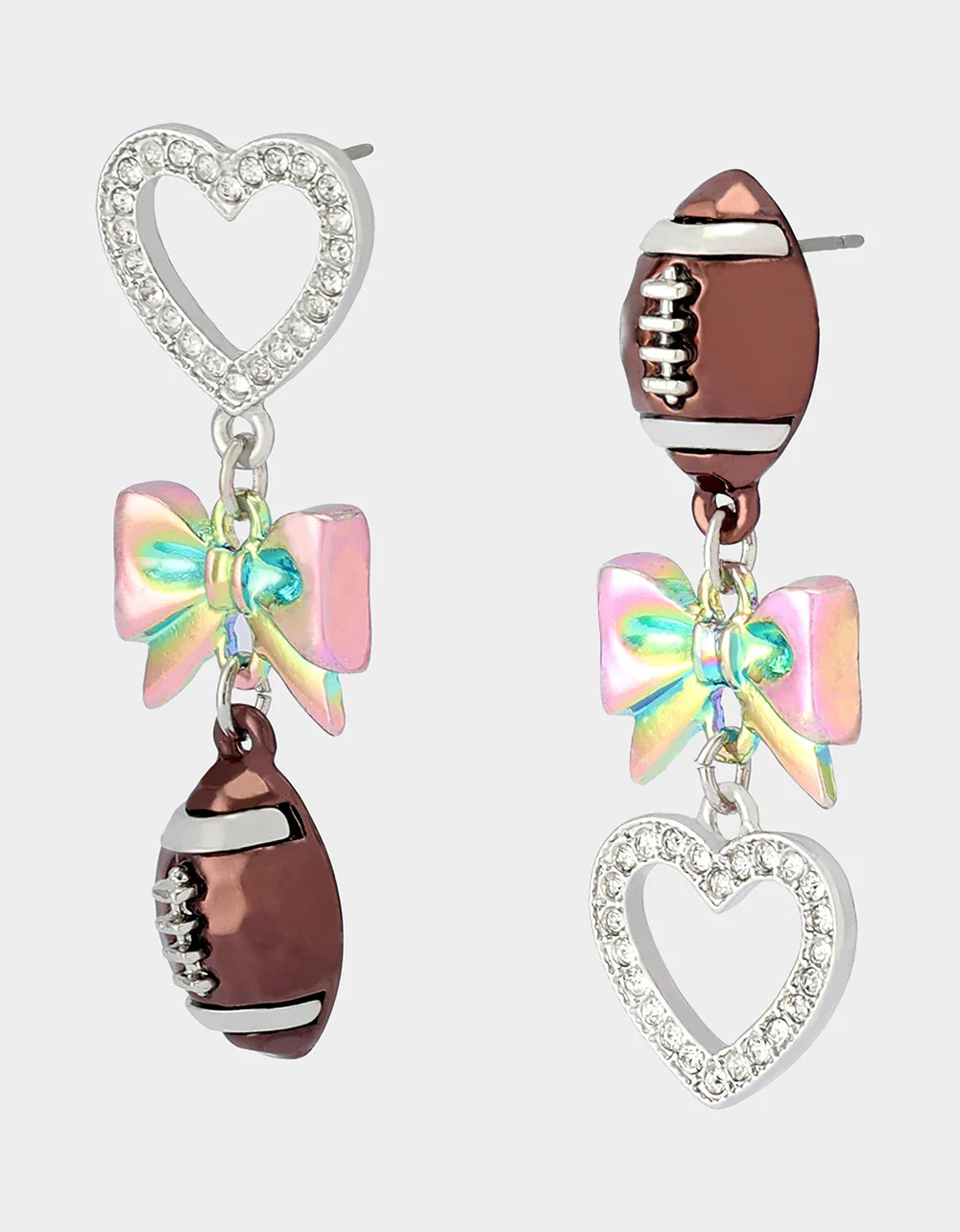 FOOTBALL BOW DROP EARRINGS CRYSTAL Women's Rhinestone Football Heart Earrings | Betsey Johnson