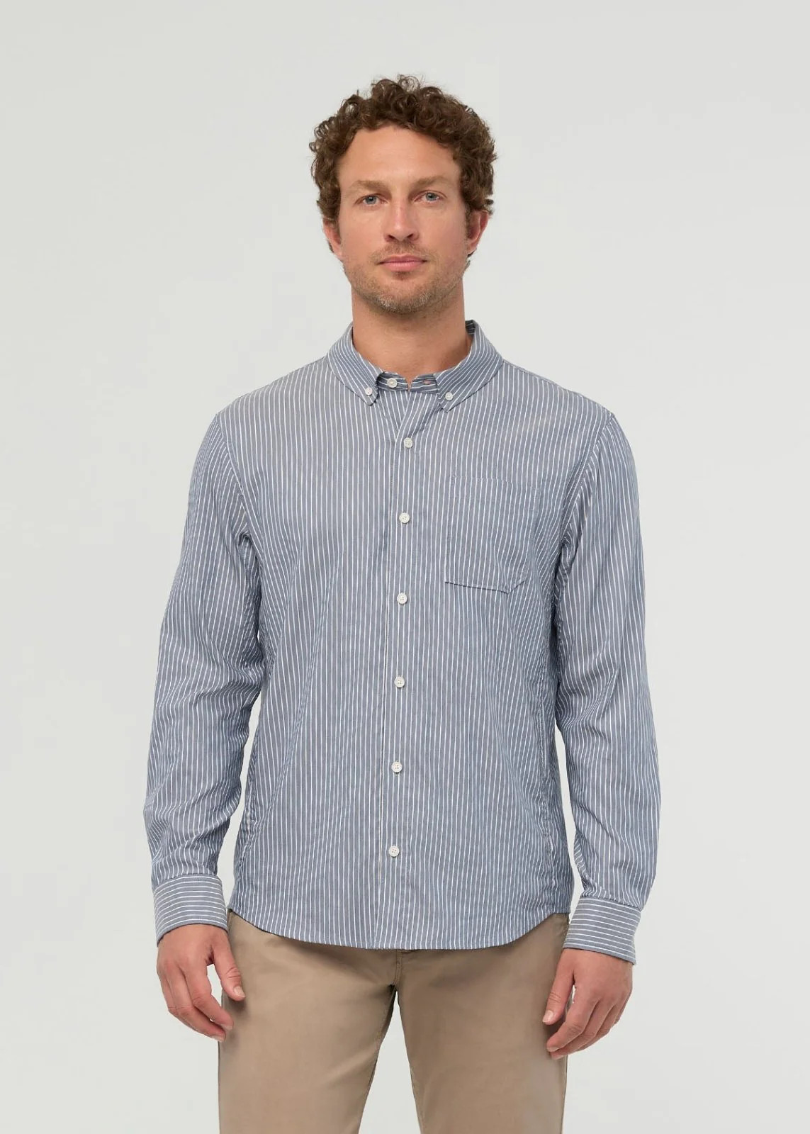 Cloudweight Twill One Pocket Shirt - Slate Blue Fine Stripe | DUER