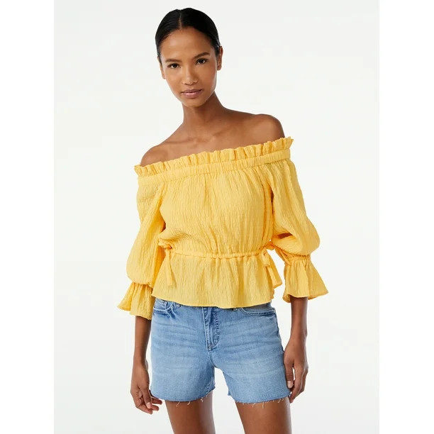 Scoop Women's Off the Shoulder Top with Adjustable Waist - Walmart.com | Walmart (US)