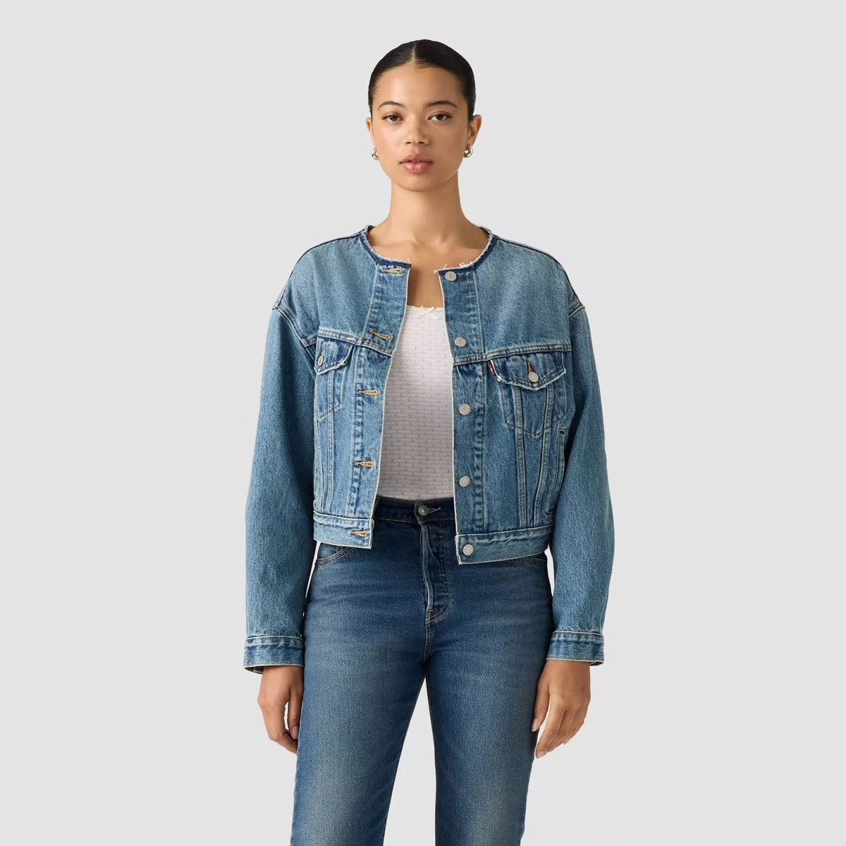 Levi's\u00ae Women's Coats & Jackets Collarless Shrunken 90s Trucker - Blue Denim S | Target