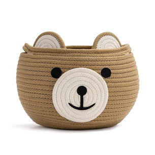 Click for more info about CherryNow Cute Bear Round Basket - Cotton Rope Baskets in Living Room Woven Baby Shower Basket Be...