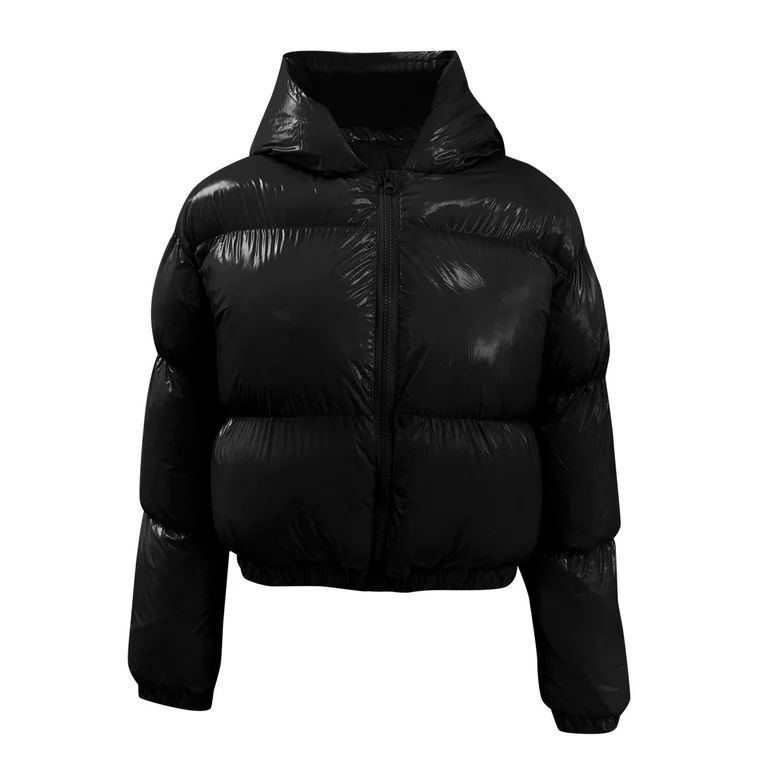 XIAQUJ Womens Winter Oversized Short Down Jacket Crop Zip Puffer Coat Long Sleeve Short Bubble Co... | Walmart (US)