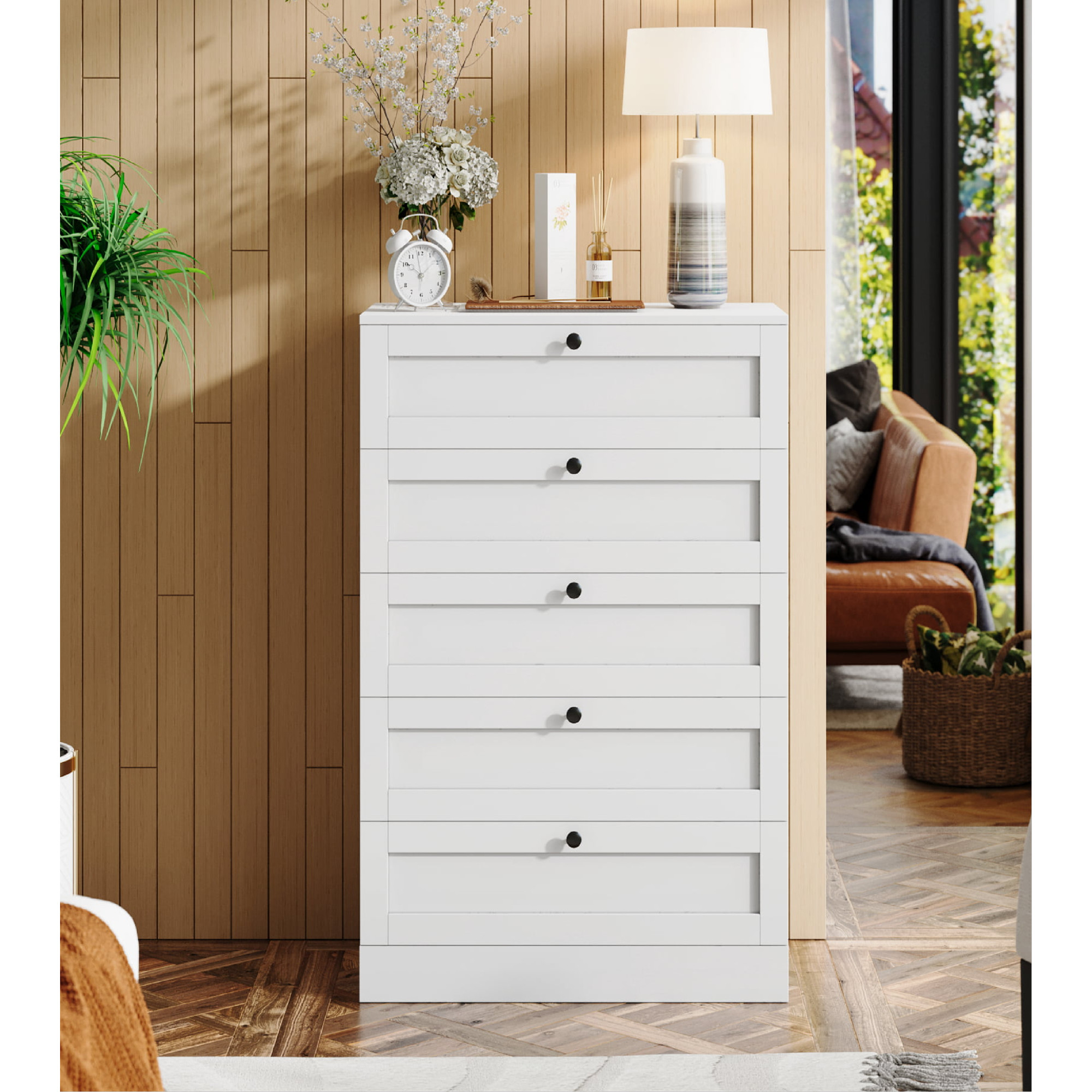 Homfa 5 Drawer White Bedroom Dresser, Modern Vertical Dresser Drawers Wood Organizer for Living R... | Walmart (US)
