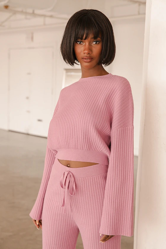 Snuggly Style Mauve Pink Ribbed Knit Cropped Sweater | Lulus (US)
