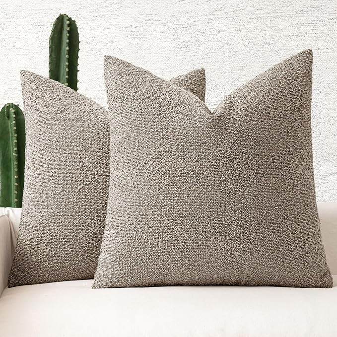 MIULEE 22x22 Inch Decorative Euro Sham Pillow Covers for Couch Bed Set of 2 Textured Boucle Neutr... | Amazon (US)