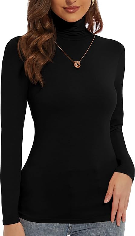 DSPSAM Women's Turtleneck Long Sleeve Shirts Slim Fitted Lightweight Base Layer Casual Tops | Amazon (US)
