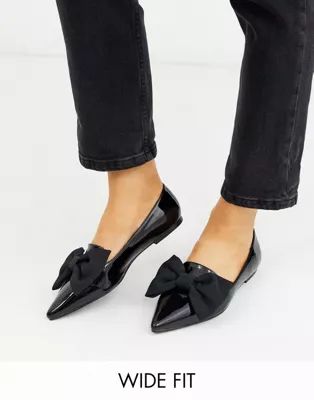 ASOS DESIGN Wide Fit Lake bow pointed ballet flats in black | ASOS (Global)