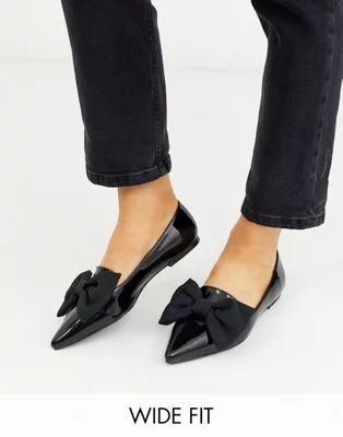 ASOS DESIGN Wide Fit Lake bow pointed ballet flats in black | ASOS US