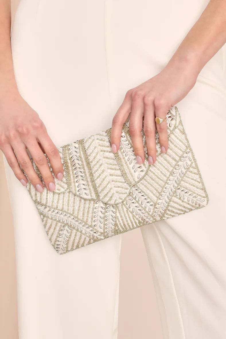 Glowing Look Ivory Beaded Pearl Scalloped Clutch | Lulus (US)
