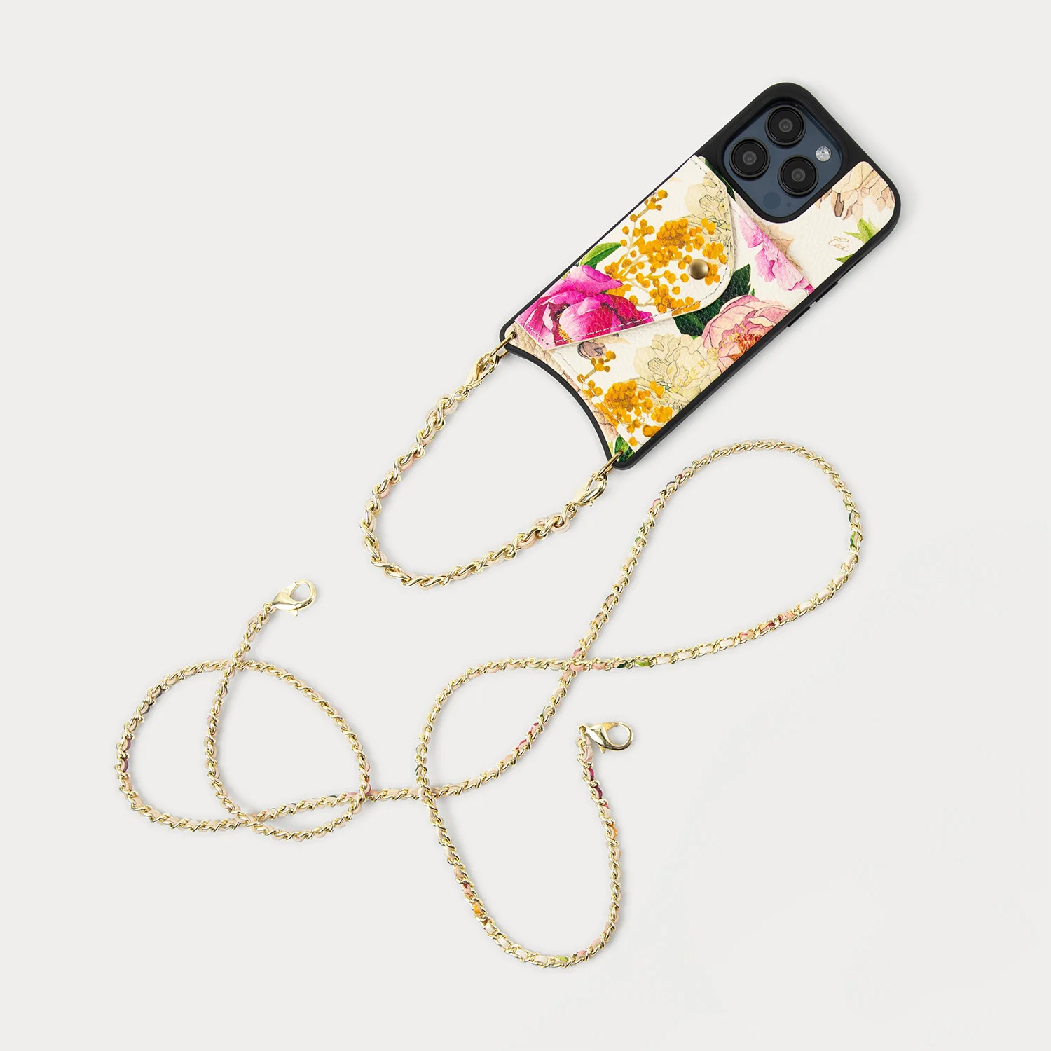 Lily Side Slot Leather Crossbody Bandolier - Ceci Ivory Floral/Gold | Bandolier