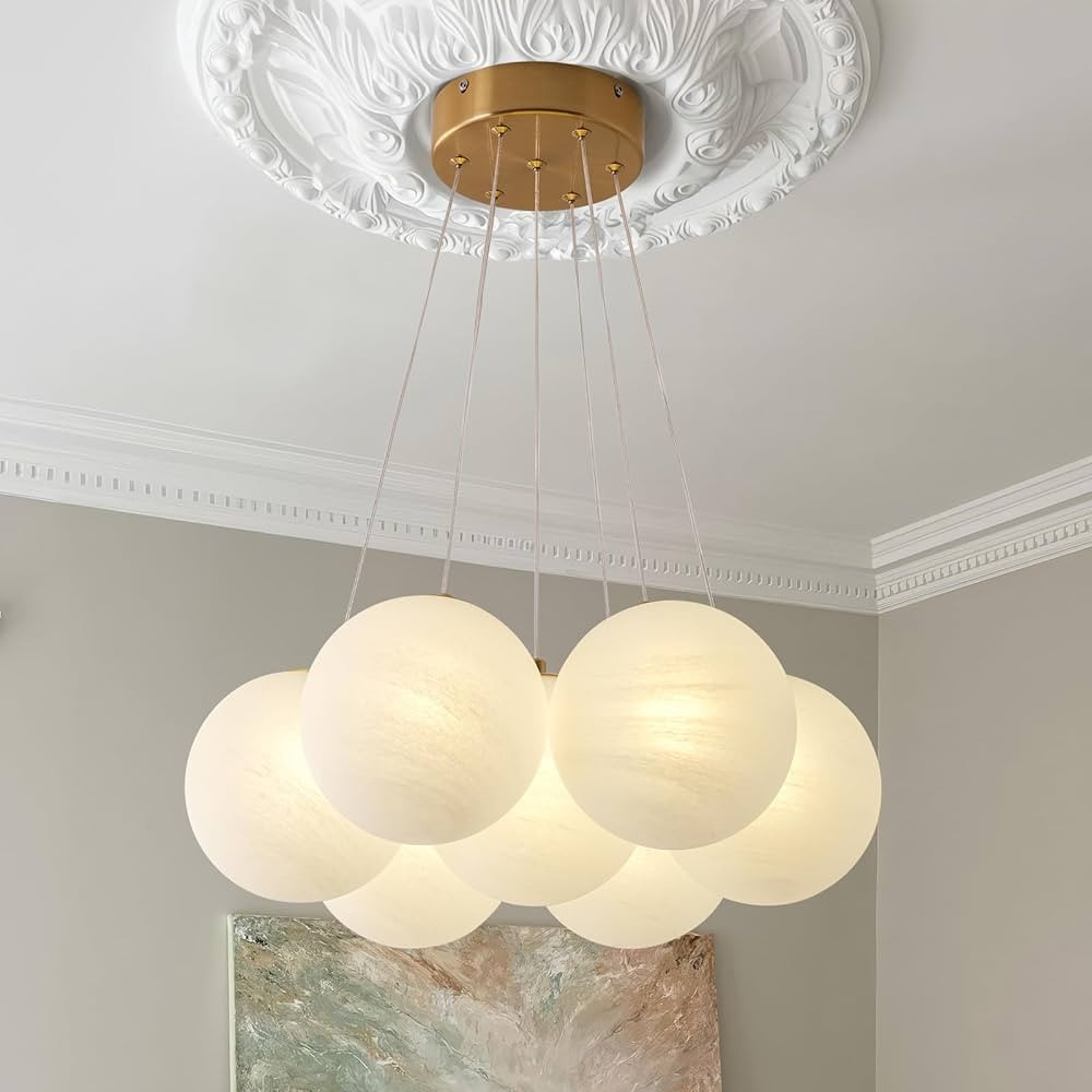 7-Lights Milk Glass Bubble Chandeliers Lighting, Modern Nordic Large Globe Chandelier Mid-Century... | Amazon (US)
