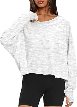 Darong Women's Open Back Workout Top Oversized Athletic Shirt Long Sleeve Crop Top with Thumb Hol... | Amazon (US)