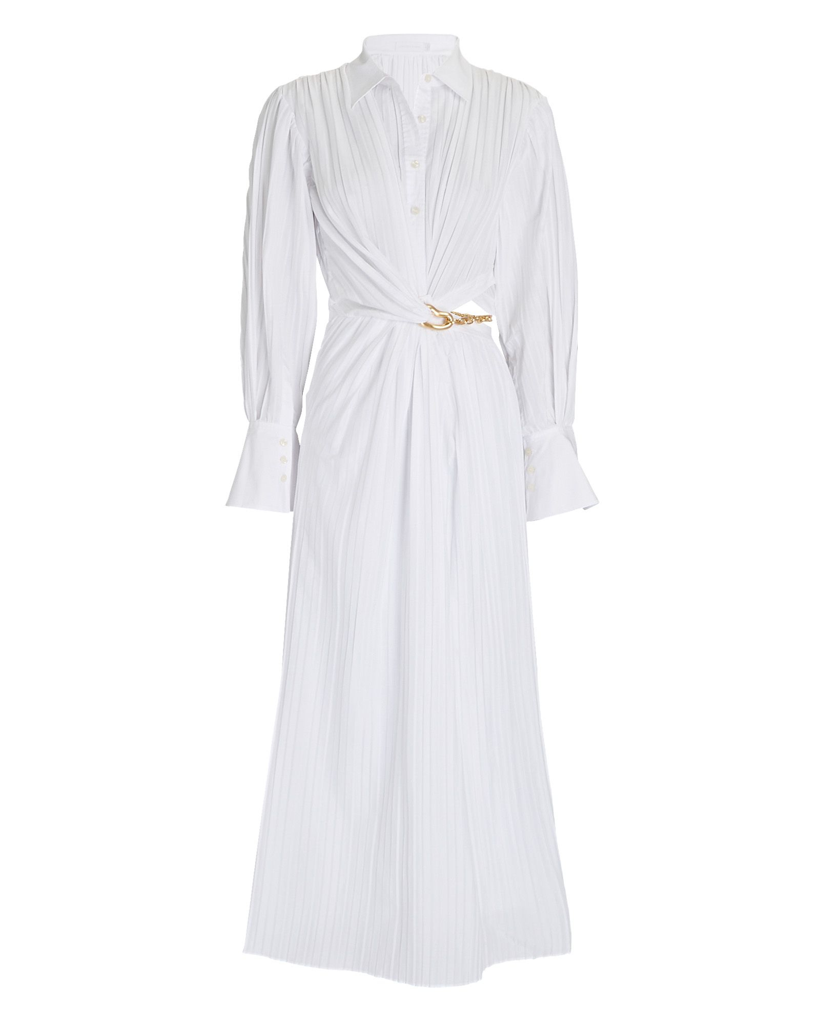 Jonathan Simkhai Fraya Cut-Out Plissé Shirt Dress, White 12 | INTERMIX