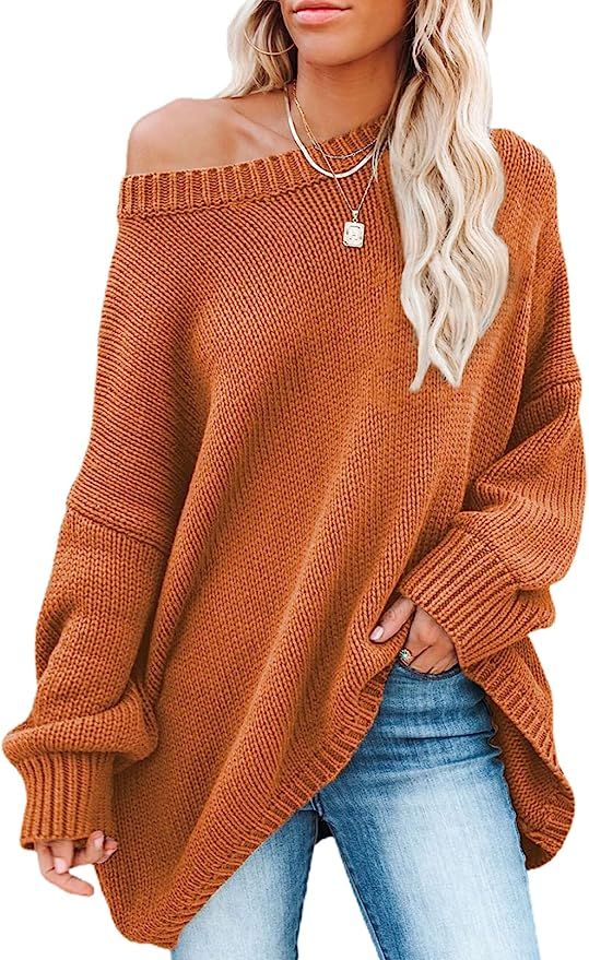 Dokotoo Womens Plus Size Soft Comfy Cozy Basic Long Sleeve Pullvers Tops Crewneck Oversized Knit ... | Amazon (US)