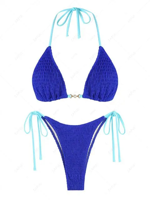 ZAFUL Women\'s Tie Side Faux Pearl Metal Hardware Halter Tie Side Shirred Smocked String Triangle... | ZAFUL (Global)